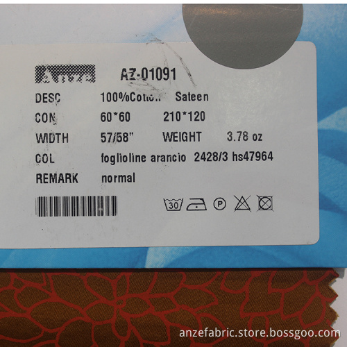 printed Cotton woven stretch sateen fabric